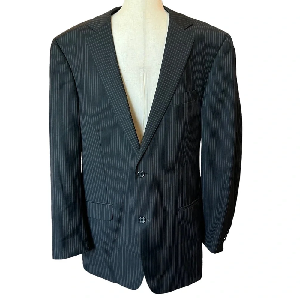 Michael Kors Wool Pinstripe Suit Jacket Blazer. Black, Blue Regencycore Sz: 44L